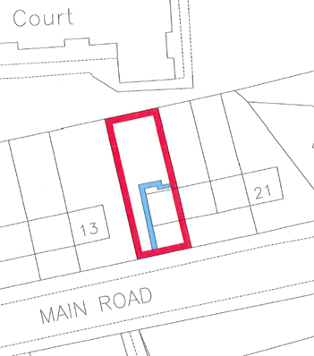  Figure 4: Blue boundary lines inside a larger red edging lines to show right of access to a plot of land on a residential cadastral map