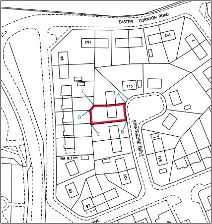 A title plan showing the boundary marking of a single property