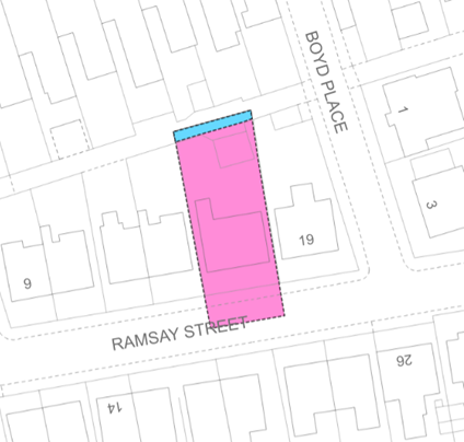  Figure 3:Pink block edging next to blue block edging covering a unit on a residential cadastral map